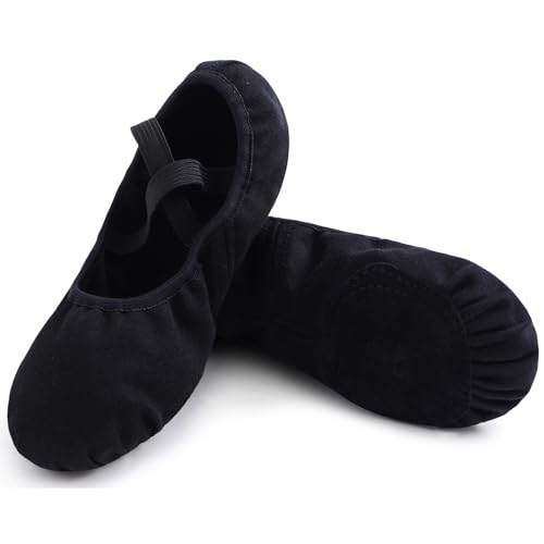 Uniuni Leinen Ballettschuhe Mädchen Ballettschläppchen Damen Geteilte Ledersohle Ballerina Schläppchen Tanzschuhe Kinder Ballett Schuhe Elastische Gymnastikschuhe Weiche Tanzschläppchen Schwarz 37