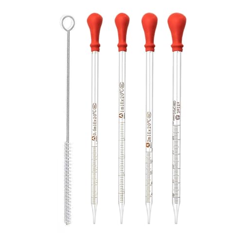 Glas Pipette Dropper 0.5ML, 1ML, 2ML, 3ML, Reinigungsbürste, Glaspipette mit Gummi-pipettierball, Transfer Pipette, Pipette Glas, Glas Pipetten, Measuring Pipettierer, Tropfpipette für Labor