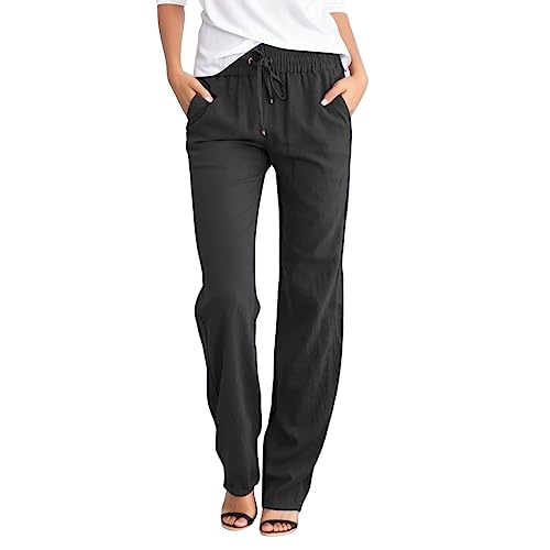 Generisch Kurze Leinenhose Damen knielong Haremshose Damen Baumwolle 3/4 Pumphose Damen Sommerhosen leicht Long Baumwolle Stoffhose Damen schwarz gerade Sommerhosen Damen leicht