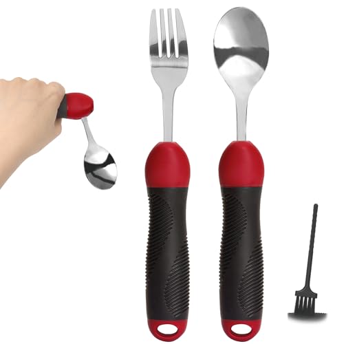 Behinderungshilfen, Besteck für arthritische Hände, 180° biegbar, Löffel-Gabelgriff-Set, Hilfsmittel für das Leben, Arthritis für Handzittern, Reise-Essutensilien für Behinderte, ältere Menschen