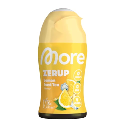 MORE Zerup, Lemon Iced Tea, 65 ml, für bis zu 8 l Fertiggetränk, zuckerfreier Sirup mit echten Fruchtextrakten, vegan, zero Kalorien - made in Germany