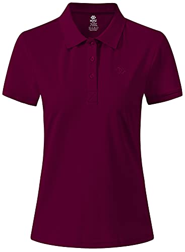 AjezMax Damen Poloshirt Kurzarm Polohemd Sport Klassisch Quick Dry Sommershirts Weinrot Größe X-Large