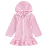 Badeponcho Kinder Frottee Badekleid mit Reißverschluss Sommer Cover Up Strandkleid Baumwolle Badeanzug mit Rock Saugfähiges Bademantel Teenager Poncho mit Kapuze Schwimmanzug (Pink, 18-24 Months)