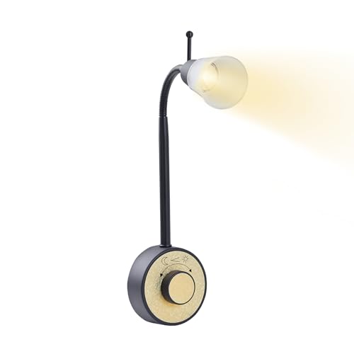 BKZO Dimmbare LED Steckdosenlampe, Leselicht, Leselampe nickel gebürstet, 2W, Steckerleuchte mit Schwanenhals flexibel warmweiß 2700K, Black