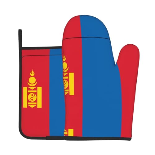 Ofenhandschuhe mit mongolischer Flagge, Isolationspads, 2 Stück, Grillhandschuhe für Zuhause, geeignet für Küche, Mikrowelle, Backen, Kochen