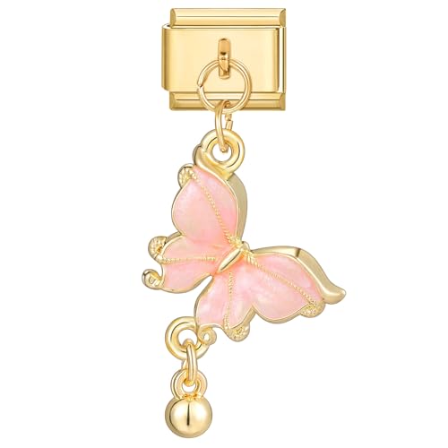 Menore Italian Charm Bracelet Gold, 9mm Italian Charms mit Anhänger, Armband Zubehör, DIY Abnehmbar Edelstahl Module für Italienische Armbänder, Italian Style Charms für Damen
