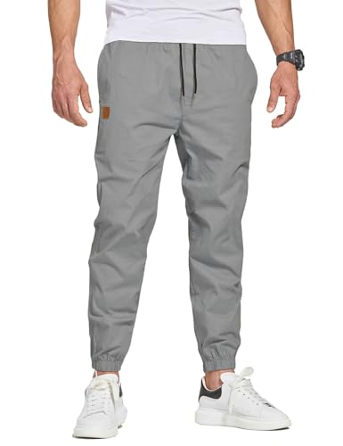 JustSun Chino Hosen Herren Baumwolle Freizeithose Herren Jogginghose Herren Trainingshose Sporthose Männer Lang mit Kordelzug Casual Hose mit Taschen Grau XL