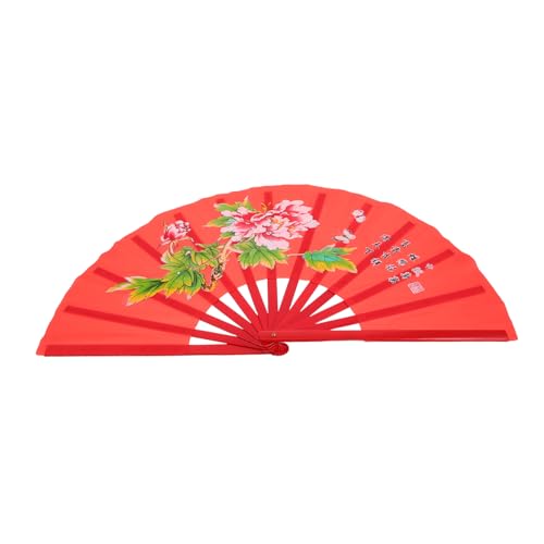 EXHUMKY Eleganter Chinesischer Fächer Faltbarer Handfächer Pfingstrosen-Design Traditioneller Kampfkunst-Stil Dekorativer Handfächer
