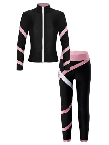 Aiihoo Mädchen Sportanzug Kinder Jogginganzug Sweatshirt +Sport Leggings/Shorts Sporthose Trainingsanzug Trikotanzug Yoga Fitness Workout Laufen Tanz Rosa 134-140