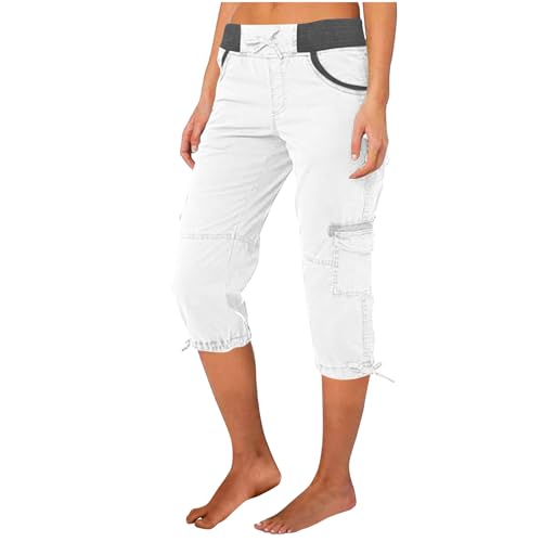 Keepink Cargohose für Damen, 3/4-Hose, Übergröße, schmal, Cargo-Jogginghose, zierlich, elastischer Bund, kurze Hose mit Taschen, Damen-Trainingshose, leger, Stretch, Fitnessstudio, Reisen, Yogahose, 4