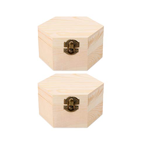 Healifty 2 Stück Holzwürfel Aufbewahrungskoffer Kleine Sechseckige Holzkiste Holz Bastelbox Schmuck Aufbewahrungsbox (Random Lock Hasp Style)