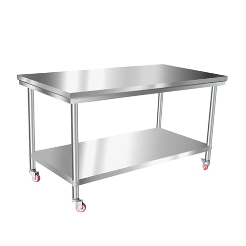 DSeenLeap Kommerzieller Arbeitstisch aus Edelstahl mit 2 Ebenen und Lenkrollen, ideal für den Einsatz in Restaurants, zu Hause und in Hotels (Zwei Ebenen, 149,9 x 60,4 cm)