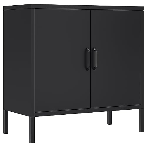 YITAHOME Metall-Aufbewahrungsschränke mit 2 Türen und 1 verstellbarem Regal, bodenstehender Sideboard-Schrank, Aufbewahrungsschrank für Heimbüro, Schlafzimmer, Badezimmer, Wohnzimmer, Schwarz