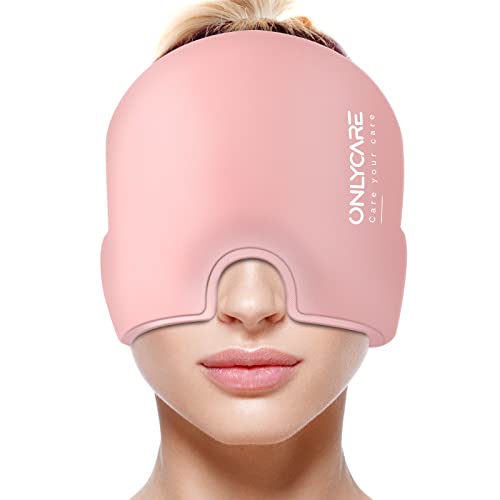 ONLYCARE Mütze Migräne Relief Cap, Headache Relief Hat Kühlmaske Kühlmütze Kopfschmerzen Maske Kühlhaube Kappe Kühlpads Gel zur Linderung von Migräne (Pink)