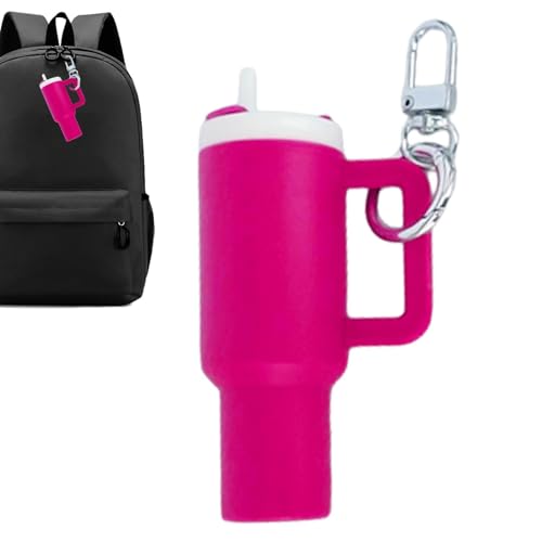 Duroecsain Schlüsselanhänger für Autoschlüssel, Wasserflaschenanhänger, abnehmbarer Schlüsselanhänger für kleine Tassen, tragbare Tasche, kleine Flasche mit Deckel und Strohhalm für, Hot Pink, Se