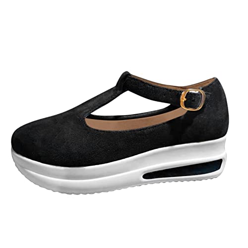 WKAYsIV Damenschuhe Stiefeletten Schwarz Keilabsatz Dirndl Schuhe Damen Schwarz Damenschuhe Herbst Blau Schuhe Frühling Damen Damenschuhe Weite H (Schwarz,37)