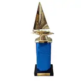 eberin · XL Seglerschiff Pokal · Segeln Award · Segelboot Gold auf Säule Blau · Segler CUP · Segelclub Skulptur · großer Yachtclub Pokal mit oder ohne Gravur ·