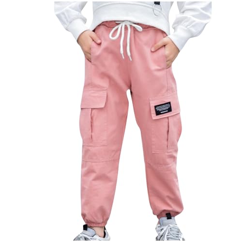 XINYUNZU Cargo Hose Mädchen Baumwolle Jogginghose mit Taschen Elastische Taille Cargohose Kinder Sweatpants Casual Outdoor Hosen Teenager Mädchen Cargohosen Warehouse Deal Rosa 11 Jahre