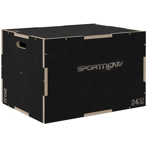 SPORTNOW Sprungbox, 3 in 1 Plyo Box Holz mit Griff, Plyometric Plattform für Zuhause, Fitnessstudio, Schwarz