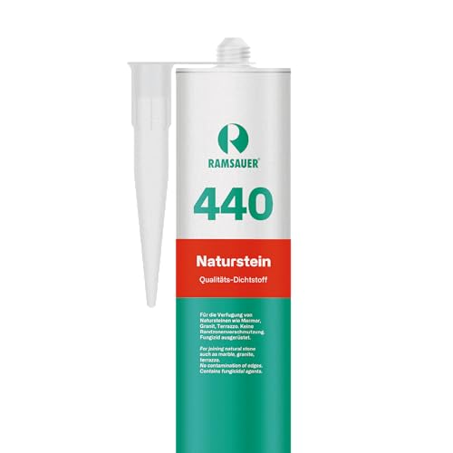 RAMSAUER 440 Naturstein (Fugengrau) - 310ml Kartusche, Silikon Dichtstoff für Naturstein, Marmor, Granit, uvm., Poolbau und Unterwasserbereich, Fugen im Innen- und Außenbereich, Küche und Reinraum