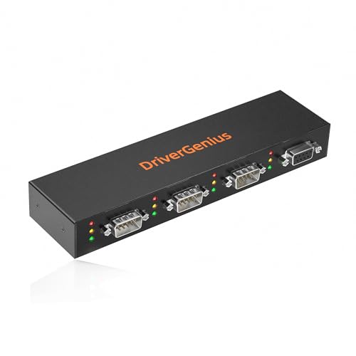 DriverGenius 4-Port Industrial USB auf DB9 RS-232 Konverter mit 3X D-Sub9 Stecker Adapter | 1x D-Sub9 Buchse Adapter - Metall, Windows 11 und macOS (4XRS232-D)