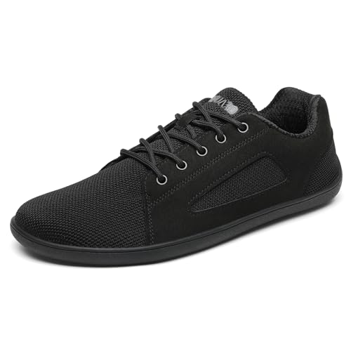 SAGUARO Barfußschuhe Luck Ⅰ- Knit Barfußschuhe Herren Damen - Barfussschuhe mit Weit Zehenbox - Weich Outdoor Fitnessschuhe - Bequem Atmungsaktive rutschfest DuckStride Schwarz,Gr.46