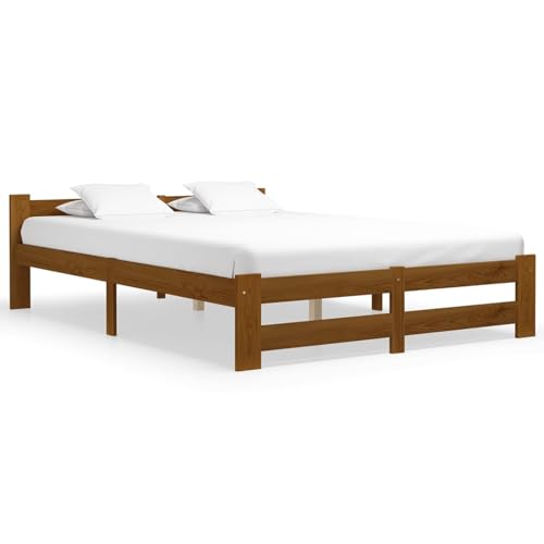 Homgoday Model 322009IT Bett ohne Matratze Amber Kiefer 160 x 200 cm Bett mit Bettrahmen Bettrahmen Bettgestell Moderner Rahmen Wohnzimmer Schlafzimmer Modell