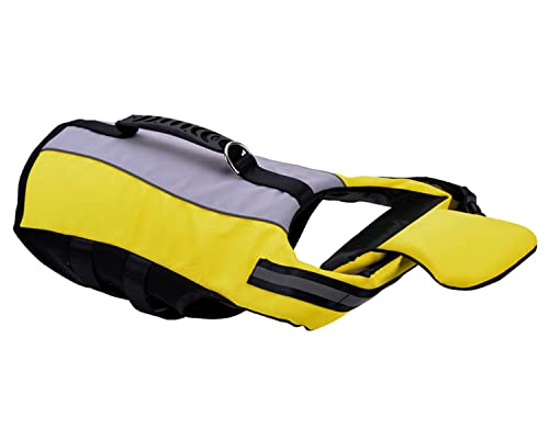 Pet Hundeschwimmweste Hunde Schwimmwest Badeanzug Dog Life Jacket Verstellbare Hundeschwimmweste mit Airbag Griff Reflexstreifen (L, Gelb)