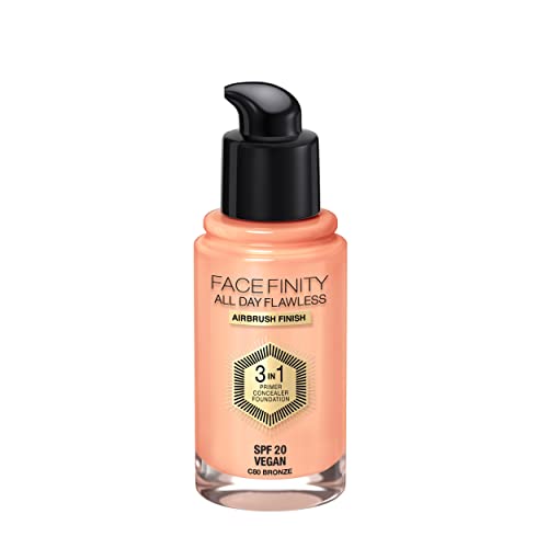 Max Factor Facefinity All Day Flawless 3 in 1 Foundation in Bronze 80 – Primer, Concealer & Foundation in einem – Für ein perfekt mattiertes Finish – 1 x 30 ml