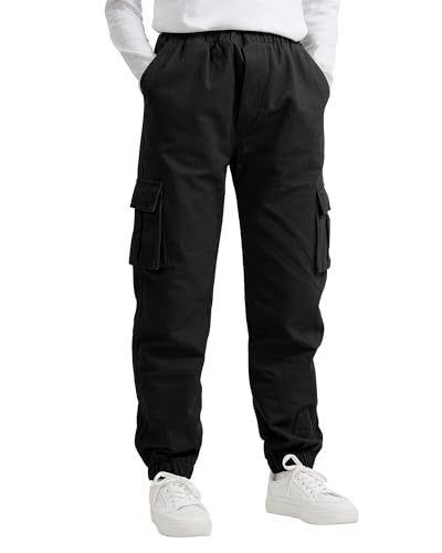 KEREDA Cargohose Jungen Kinder Jogginghose Hosen Cargo Hose,Schwarz,140-146