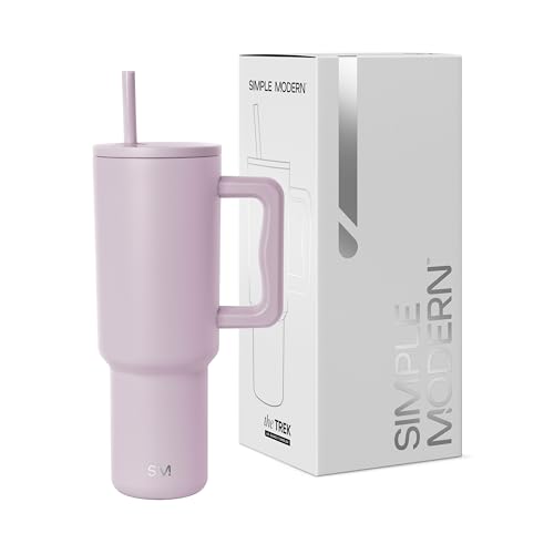 Simple Modern Thermobecher mit Strohhalm und Griff | Isolierter Edelstahl-Trinkbecher Eiskaffee-Reisebecher | Geschenke für Frauen und Männer | Trek | 1180ml | Lavender Mist