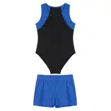 Yruioon Kinder Jungen Turnanzug Gymnastikanzug Ärmellos Ballettanzug Ballett Trikot Leotard Sport Body mit Shorts Gym Turnen Sportwear Blau 110-116