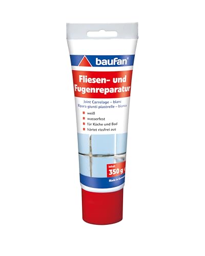 Baufan Fliesen- und Fugenreparatur Weiß 350g I Wasserfeste Spachtelmasse mit optimaler Haftung I Für Küche & Bad I Härtet rissefrei aus I Fugen-Mörtel