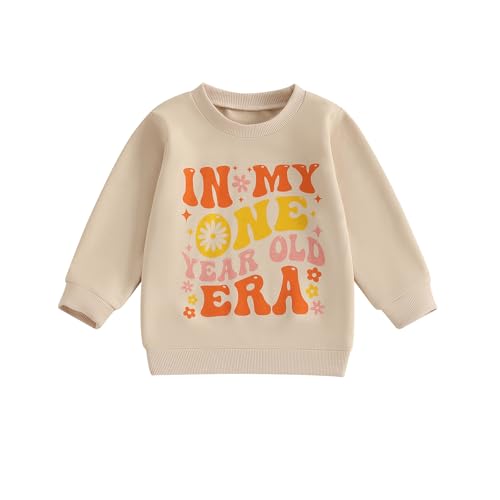 Baby Mädchen 1. Jahr Geburtstags Sweatshirt In My One Year Old Era Langarmshirt Oberteil Baby Mein Erster Geburtstags Outfit Sommer Kleidung (In My One Year Old Beige, 12-18 Months)