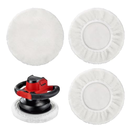 YUFFQOPC 3er Set Lammwoll-Polierhauben,für 220mm-250mm Poliermaschinen,9-10Inch Polieraufsatz,Weiß Polierpad