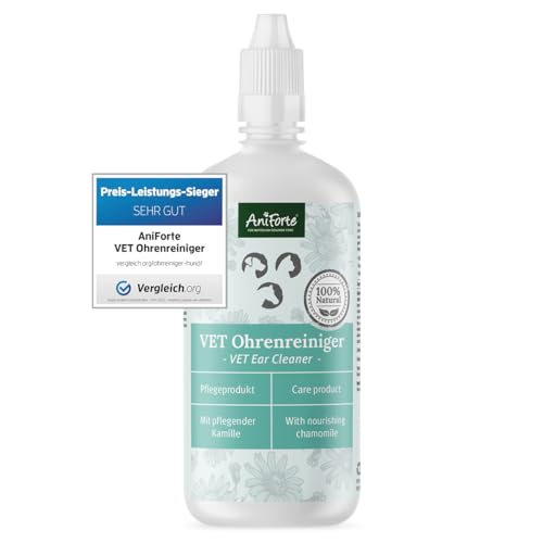 AniForte Vet Kamille Ohrenreiniger Hund, Katze & Pferde 250ml - Schonende Ohr Reinigung, Ohrenschmalz Entferner & natürlicher Ohrreiniger, Beruhigung bei Juckreiz, Entzündung, Infektion & Ausfluss