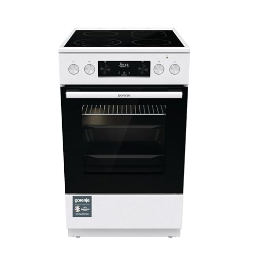 Gorenje GECS5C 60 WPA Elektro-Standherd mit Glaskeramik-Kochfeld / 50cm / 70 Liter/GentleClose/Schnellaufheizung/AirFry/ExtraSteam/Teleskopauszüge/AquaClean/weiß, 740538, 70L