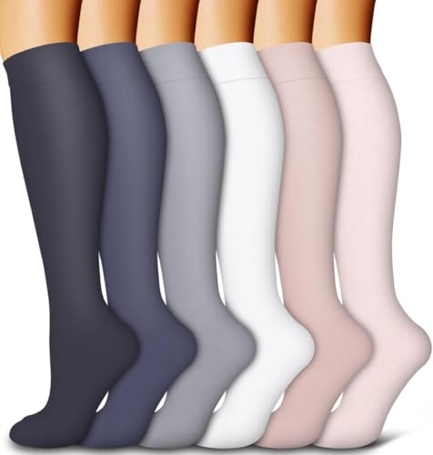 Kompressionsstrümpfe für Frauen und Männer 6-Pack Kupfer Kompressionssocken Zirkulation-beste Unterstützung für Medizin, Laufen, Krankenpflege, Athletik (A-Assorted-1, S-M)