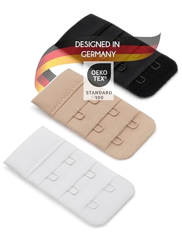Herzmutter BH-Verlängerung - OekoTex 100 - BH-Extension im Set - Beige-Schwarz-Weiß - 2er/3er-Haken - BH-Verlängerer - Gewichtszunahme-Schwangerschaft-Stillzeit - 9000 (2er Haken|3er-Pack)