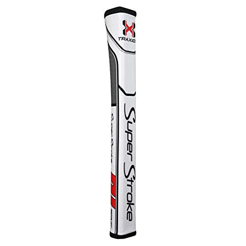 Super Stroke Unisex-Erwachsene SuperStroke Traxion Pistol GT 2.0 Golf Putter Grip-White/Red/Grey Puttergriff, Weiß/Grau/Rot, Tour