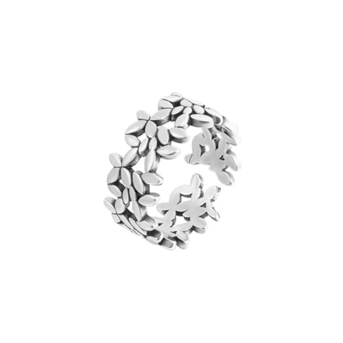 Vintage dichter Blattring mit einfachem Olivenblatt-Design und offenem Mundring für Damen-Accessoires, Edelstahl, Zirkon geschaffen