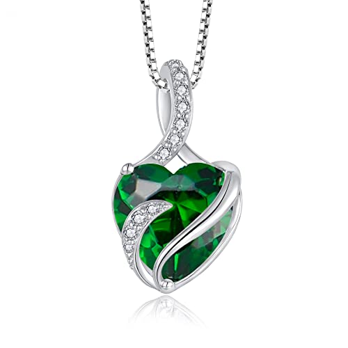 FJ Unendlichkeit Mai Geburtsstein Kette Damen 925 Sterling Silber Herz Smaragd Anhänger Halskette Schmuck Geschenke für Damen Frauen Mutter Freundin Mama