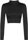 WearAll - Damen Rollkragen Cropped Langarm Schmucklos Kurz Elastisch Top - Schwarz - 40-42