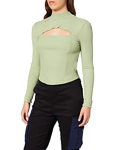 NA-KD Damen Cut Out Chest Detail Top Hemd, grün, S