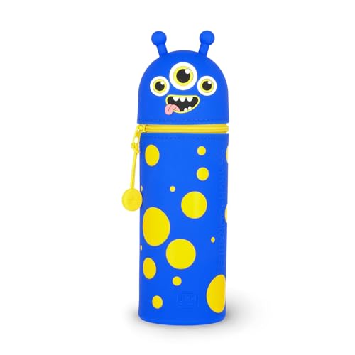 Legami - Kawaii 2-in-1 Schulmäppchen aus weichem Silikon, Monster-Thema, Stifthalter, Reißverschluss, Buntstifte, Marker, H 18,5 cm