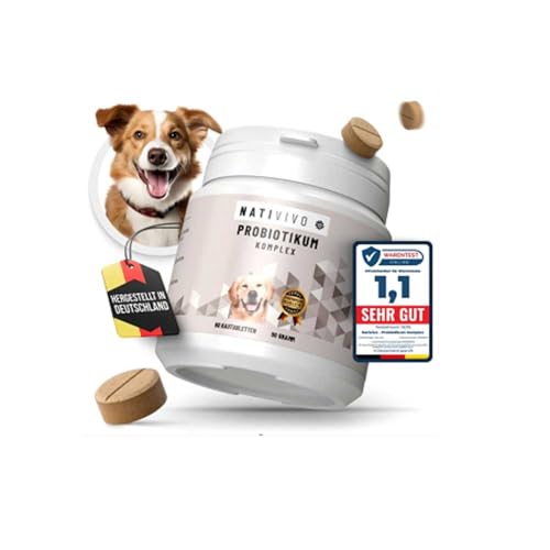 NatiVivo Probiotikum Komplex - 60 Probiotika Darmkur Dia Tabs gegen Sodbrennen & Durchfall. Unterstützt das Immunsystem, die Verdauung, Darmflora & Darmsanierung bei Hunden. Made in Germany!
