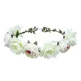 YSTrillion Boho Blumenkrone,Bridal Headpiece,Blumen Stirnband Haarband,Blumenkranz Krone Stirnband,Frauen Mädchen Braut Rosen Blumen(Weiß)