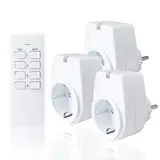Sonsonai Funksteckdosen Set aus 3 Funksteckdose mit 1 Fernbedienung, 70M Reichweite, 3500 Watt Programmierbar, für Innen Weihnachtsschmuck und Haushaltsgeräte, Weiß