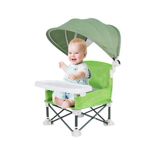 Tragbarer Baby-Fütterstuhl für Kleinkinder, tragbarer Sitz mit abnehmbarem Tablett, faltbarer Fütterungssitz mit Sonnendach für Baby, Zuhause, Reisen, Camping, Picknick, Rasen,