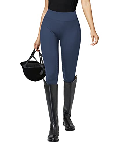 QUEENIEKE Damen Reithose Reitleggings Silikon Vollbesatz mit Handytasche Flex und Elastischem Geeignet für den Reitsport Dunkelblau M